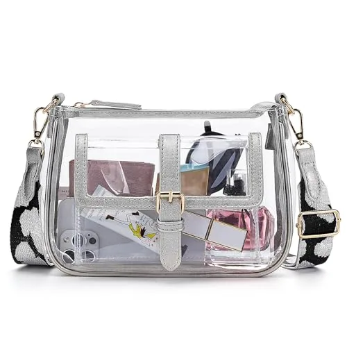 Clear Crossbody Bag V, Large Silver