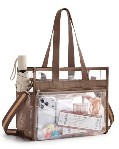 Clear Stadium Tote, 13 inch laptop, Natural Brown