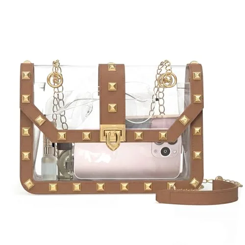 Clear Crossbody Bag 13, Studs Flap Tan