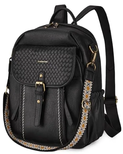 Convertible Vegan Leather Backpack Purse, 13 inch laptop II, Black