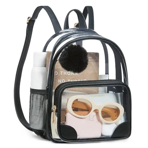 Mini Clear Backpack, pom-pom, Pom Black