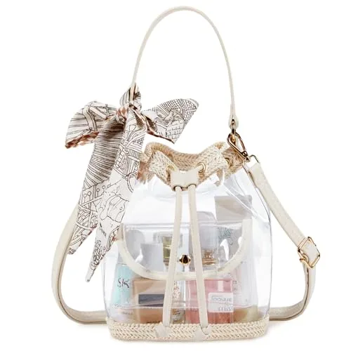 Clear Crossbody Bag 10, Straw Drawstring Beige