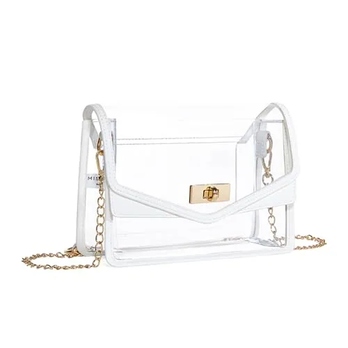 Clear Crossbody Bag 15, Leather Flap White