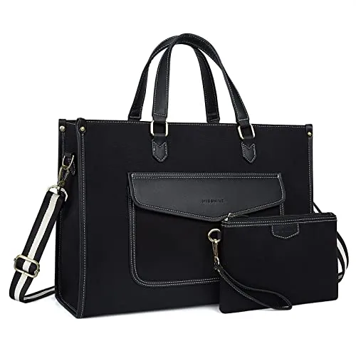 Canvas Laptop Tote, 15.6 inch, with pouch, Black and