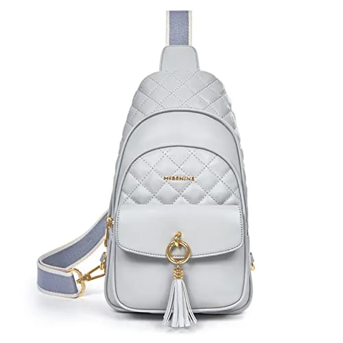 Vegan Leather Sling Bag, tassel, Grey