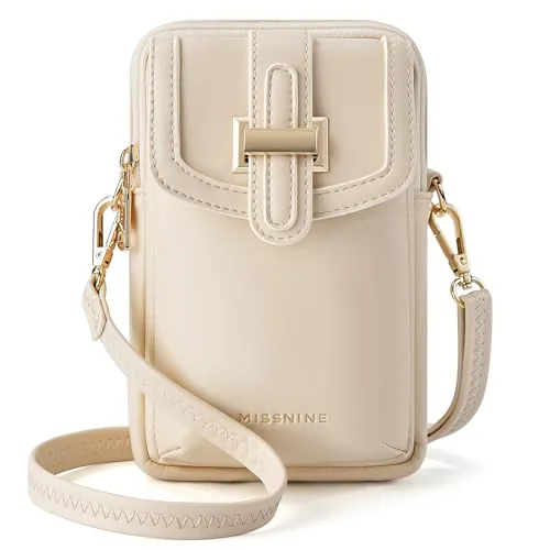 Convertible Vegan Leather Phone Crossbody, Stylish Beige