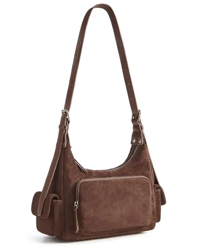 Suede Hobo Bag, Espresso Brown