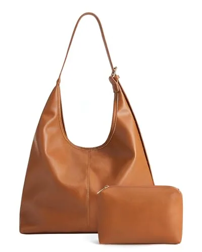 Vegan Leather Crossbody Bag, with pouch, Brown