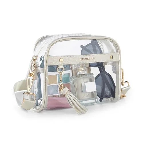 Convertible Clear Crossbody Bag, White Crocodile