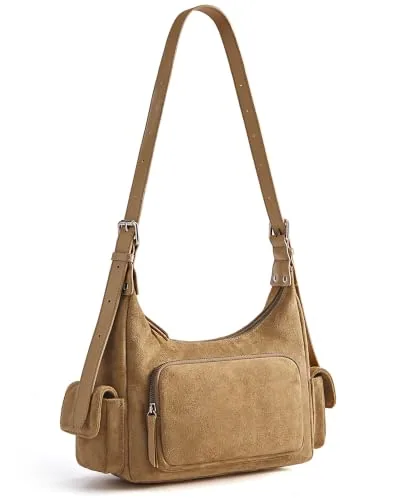 Suede Hobo Bag, Latte Cream