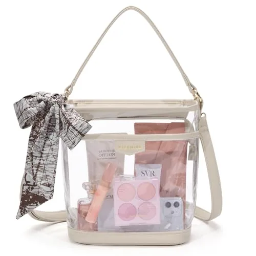Clear Crossbody Bag 9, Large Zipper Beige