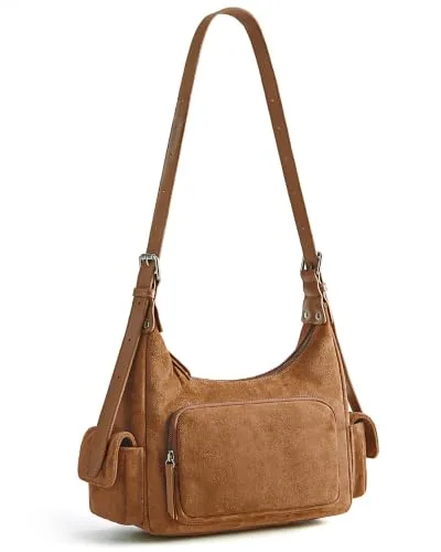 Suede Hobo Bag, Caramel Brown