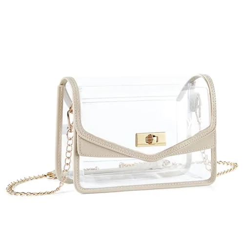 Clear Crossbody Bag 15, Leather Flap Khaki Leather